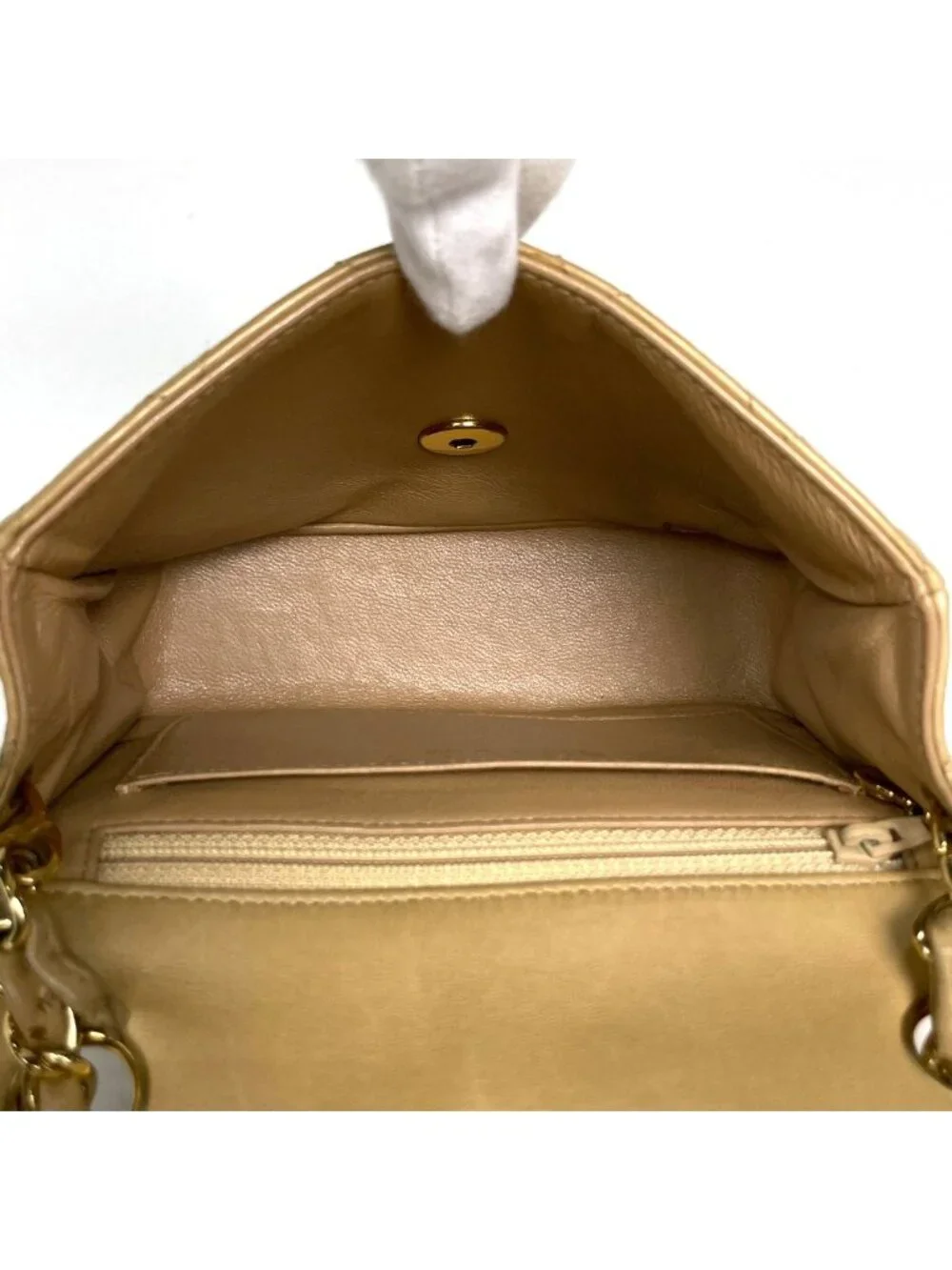 Chanel Mini Quilted Shoulder Bag CC Logo Single Flap Leather Beige